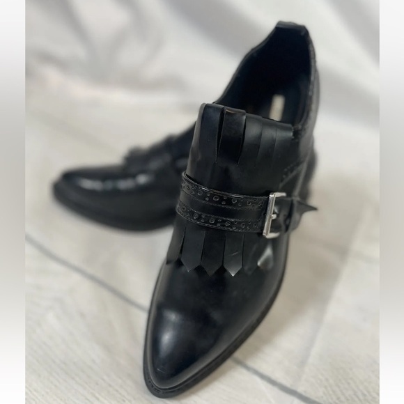 Zara Basics Black Fringe Kilted patent Leather shoes Loafers Clog Woman’s 38 7 - Picture 12 of 13